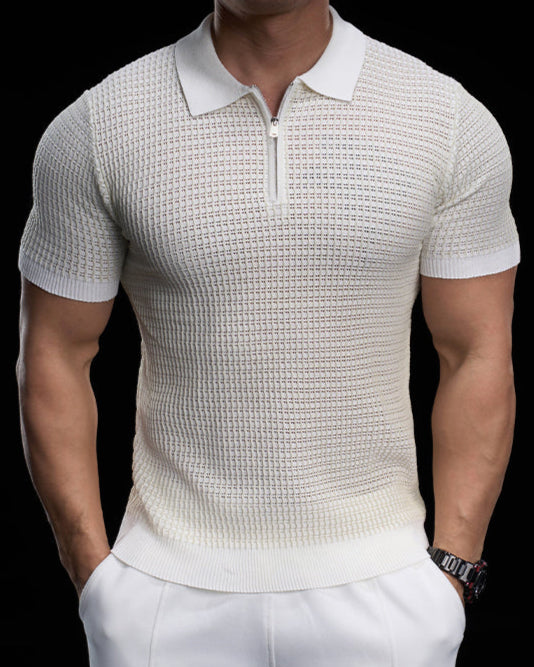 Polo bicolore Retro Wave con mezza cerniera