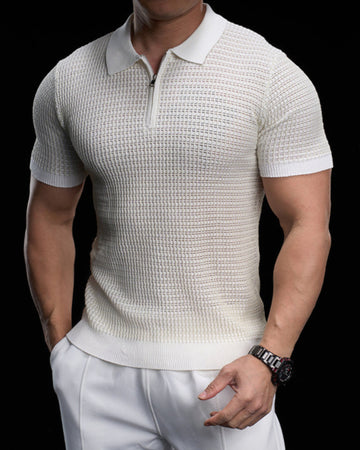 Polo bicolore Retro Wave con mezza cerniera