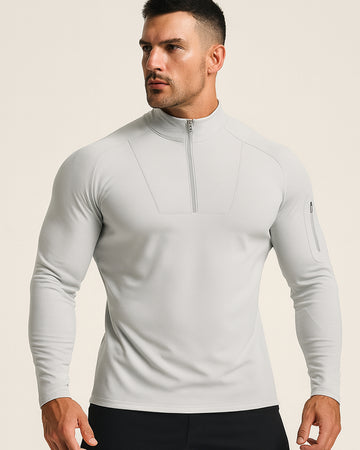 Top attivo da uomo con collo alto e mezza cerniera in tessuto intrecciato
