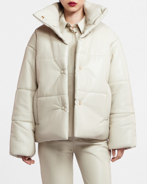 Vegan Leather Down Puffer Jacket - Ahaselected