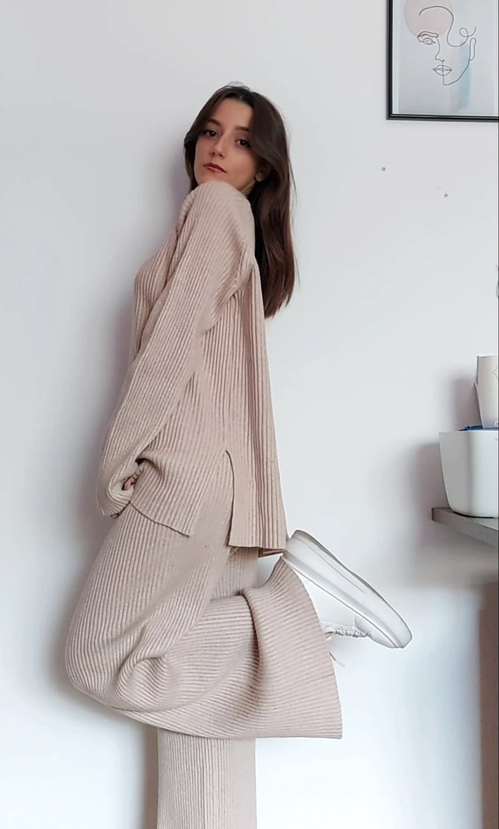 Knitted Sweater & Wide Leg Pant 2 Piece Lounge Set