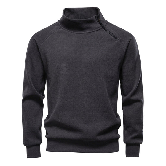 Men's Thick Fleece-lined Sweatshirt With Slant Zipper Collar - Ahaselected