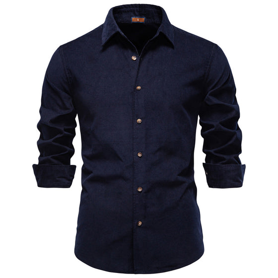 Men's Corduroy Cotton Shirt With Lapel - Ahaselected