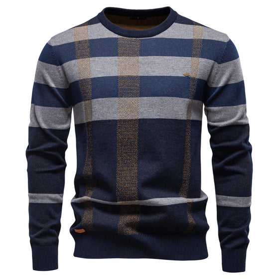 Men's Crewneck Plaid Sweater - Ahaselected