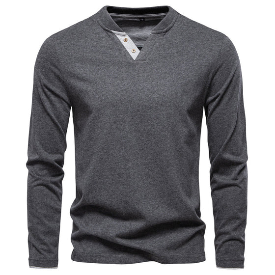 Solid Color Long Sleeve T-Shirt V-Neck For Men - Ahaselected