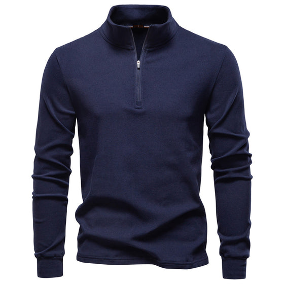 Men's Half-Zip Long-Sleeved Fleece With Vertical Collar - Ahaselected