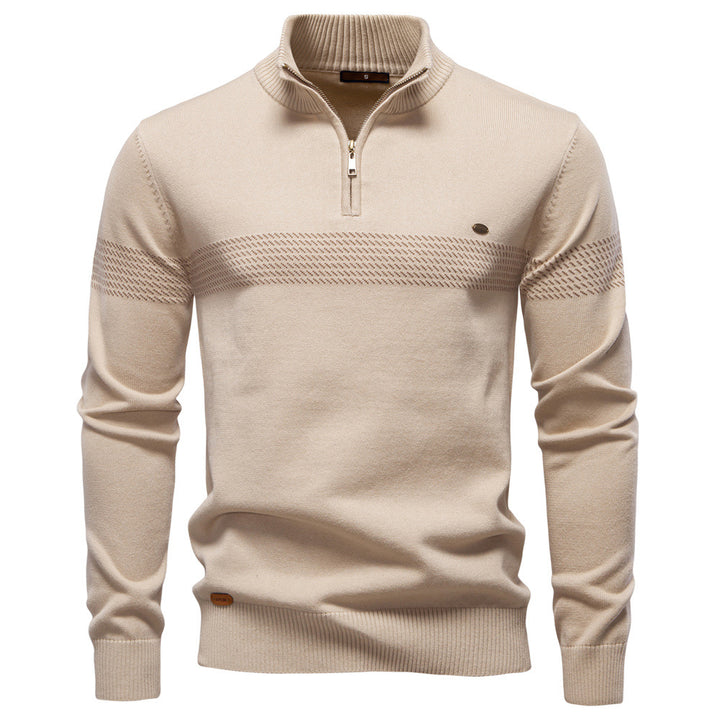 Pull tricoté rayé à demi-fermeture éclair pour homme