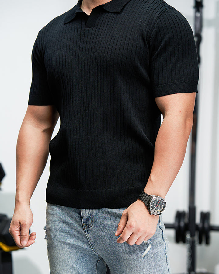 Ribbed Seagull Collar Polo