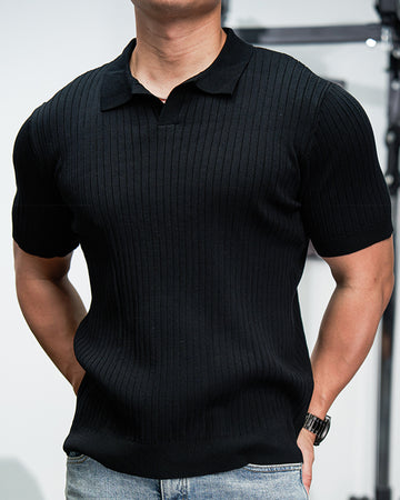 Ribbed Seagull Collar Polo
