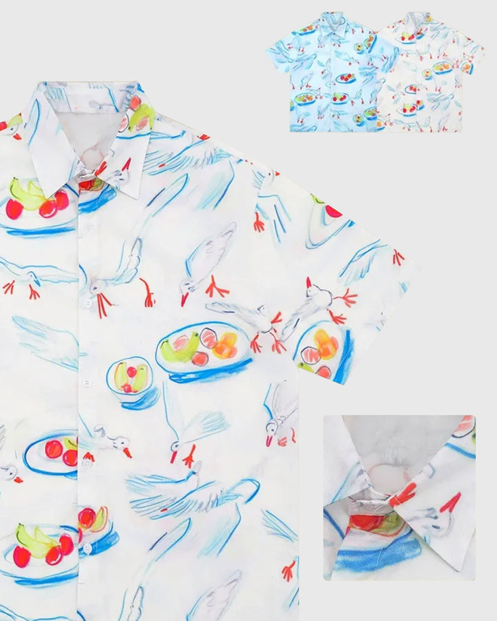 Camicia a maniche corte con stampa natalizia