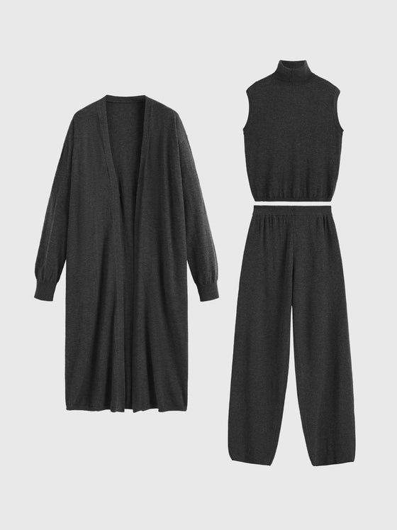 Cozy Loose-fitting 3 Pieces Knitted Set - Ahaselected