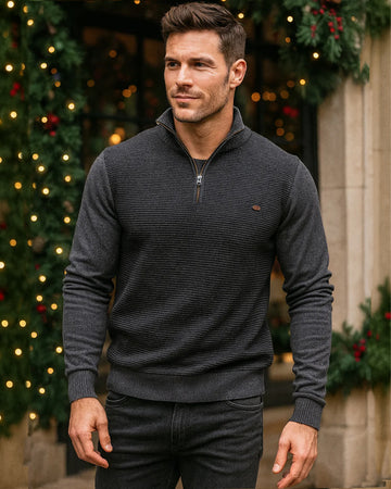 Men's Half-Zip Collar Cotton Sweater