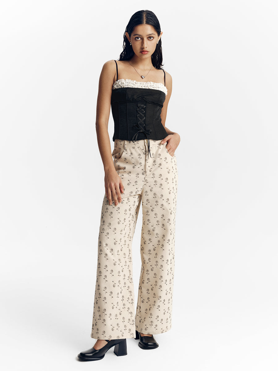 Winter Straight Leg Design Cotton Corduroy Women's Wide Leg Pants With Pockets