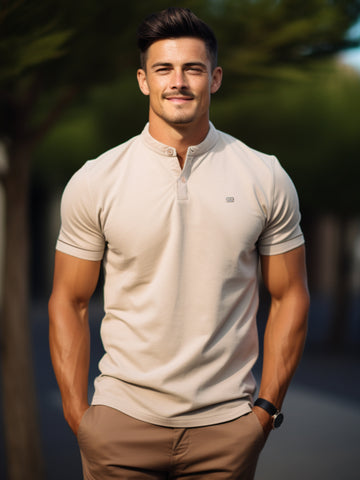 M's Stand Collar Short Sleeve Polo T-Shirt(Final Sale–No Return or Exchange)