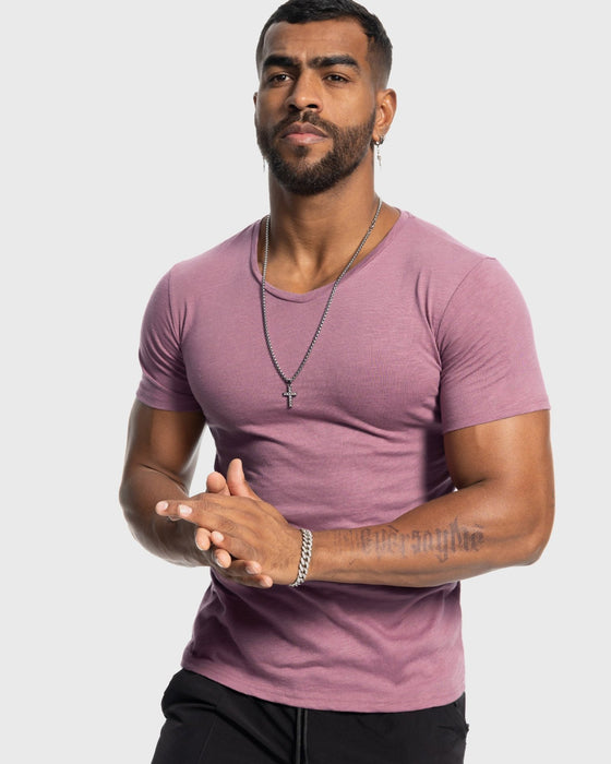 Slub V-neck Stretch T-shirt - Ahaselected