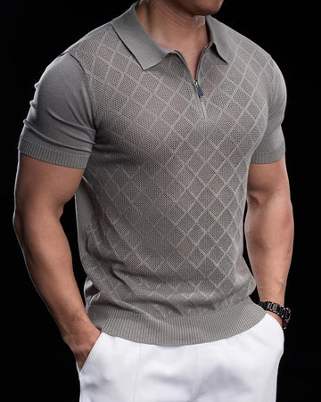 Quarter Zip High Stretch Checked Pattern Polo(Final Sale–No Return or Exchange)