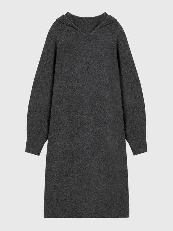 Wool Hooded Knit Midi Dress - Ahaselected