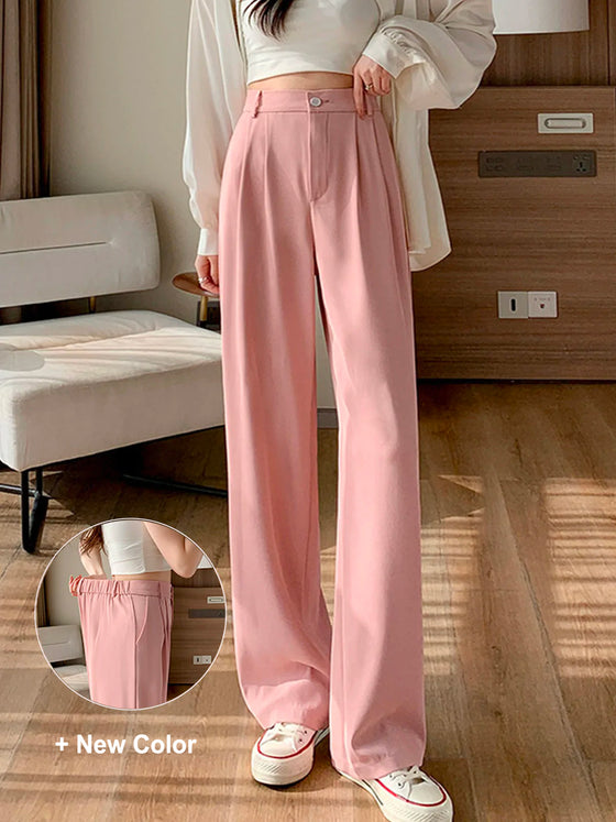 Solid Straight Wide-Leg Pants - Ahaselected