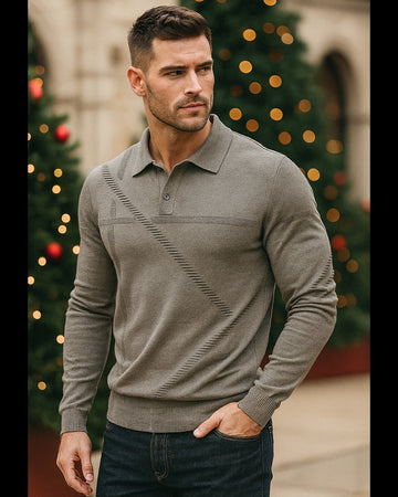 Refined Textured Knit Polo Sweater