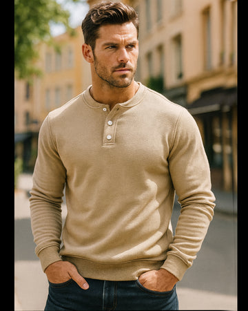 Men’s Waffle Textured Henley Sweatshirt