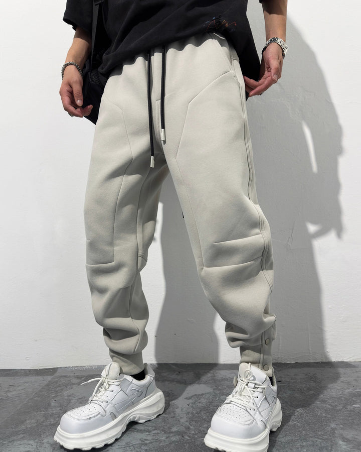Stitchwork Button-Up Ankles Fleece Sweatpants