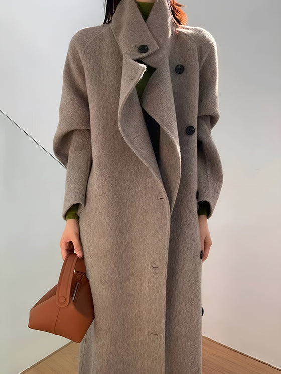 Tailored Collar Buttons Long Coat with Adjustable Belt - Ahaselected