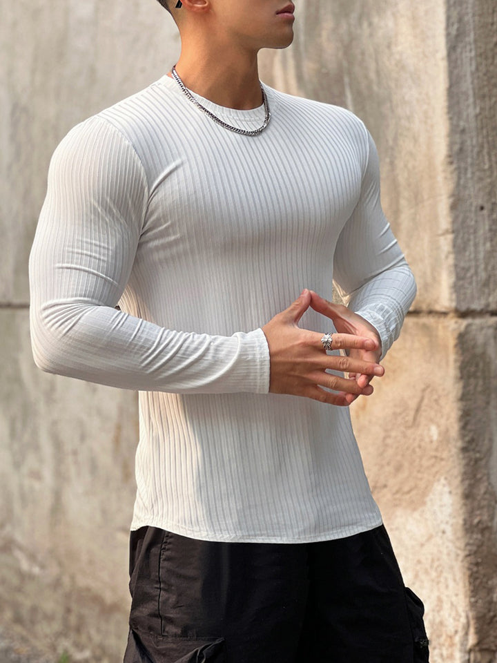 Stretch Rib Jersey Crewneck Long Sleeves T-shirt