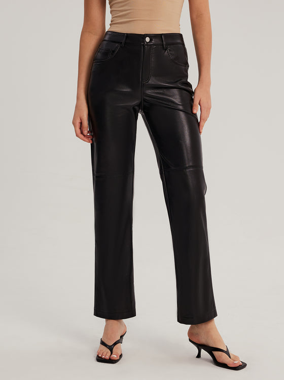 High-waisted Vegan Leather Pants - Ahaselected