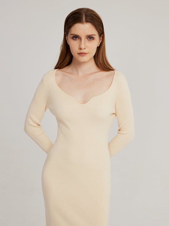 Sweetheart's Neck Long Sleeve Maxi Dress - Ahaselected