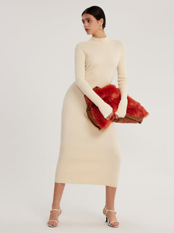 High Neck Long Sleeve Midi Dress - Ahaselected