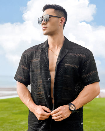 Camicia Havana a maglia di pizzo manica corta