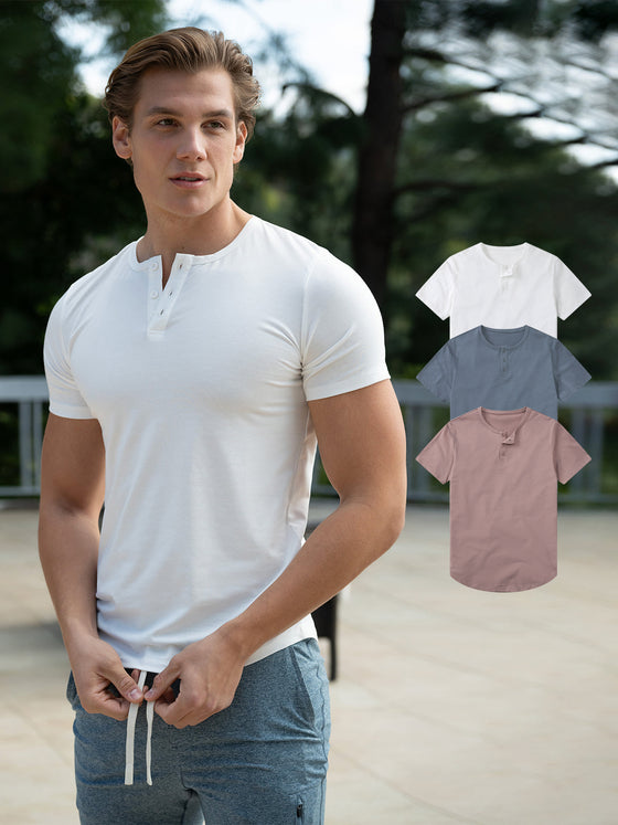 3-Pack All Day Elite Henley Curve-Hem Stretch Short Sleeve - Ahaselected