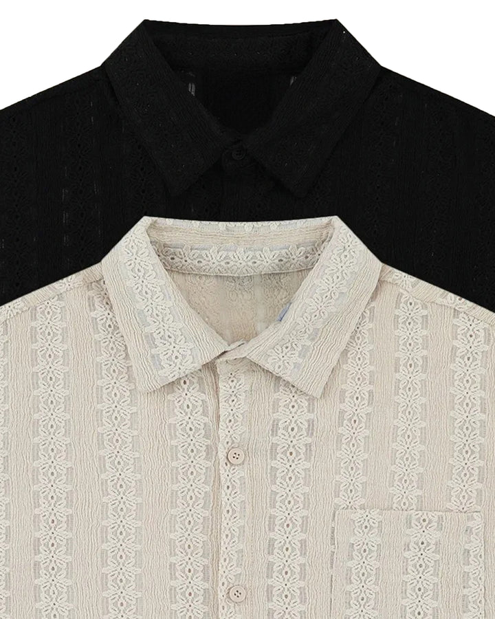 Camicia Jaquard Flora a Maniche Corte