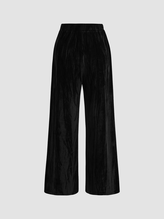 Embossed Velvet Elastic Waist Wide-Leg Pants - Ahaselected
