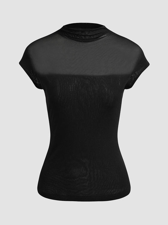 Sleeveless High Neck Mesh Top - Ahaselected
