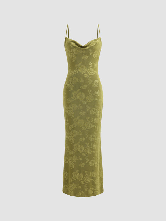 Chic Floral Print Halterneck Kintted Dress - Ahaselected
