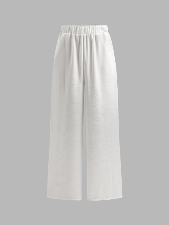 Textured Satin Elastic Waistband Wide Leg Pants - Ahaselected