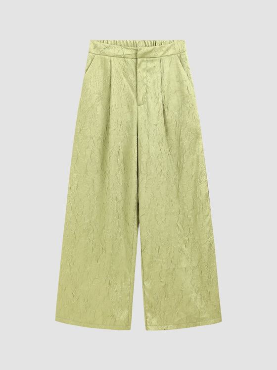 Textured Satin Pleated Wide Leg Pants - Ahaselected