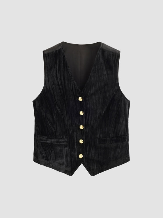 Embossed Velvet Patchwork Vest - Ahaselected