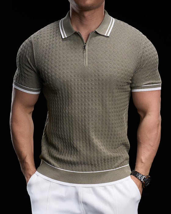 Quarter Zip High Stretch Contrast Stripe Polo New - Ahaselected