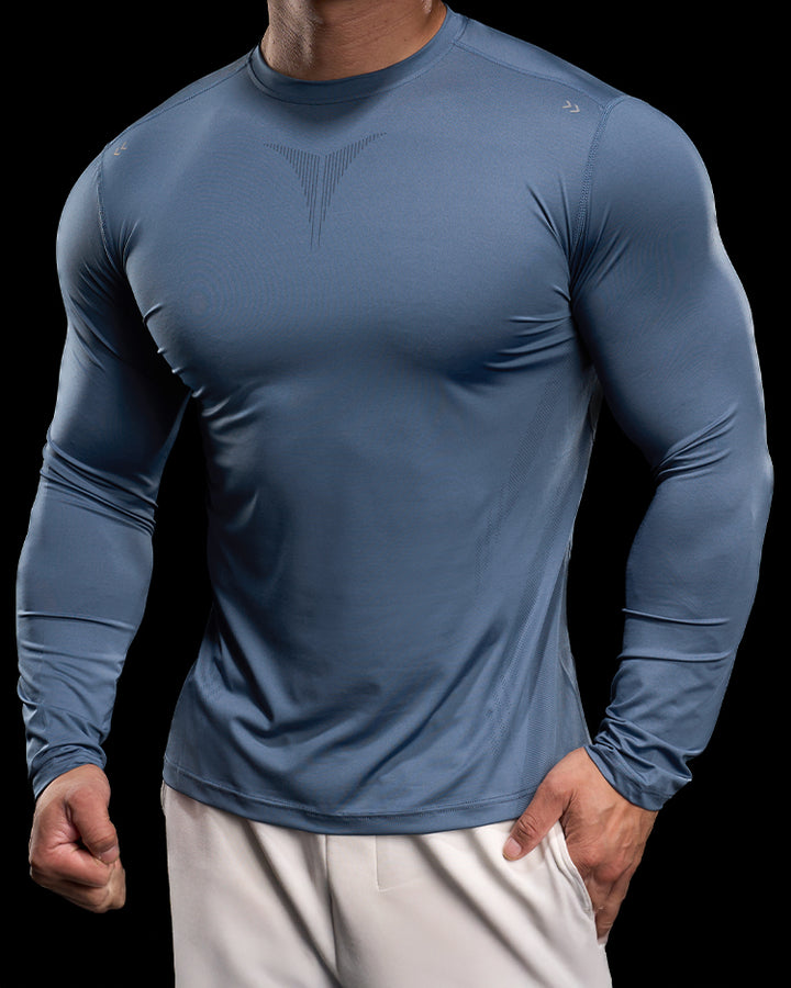 Performance Langarm-T-Shirt mit Rundhalsausschnitt, schnelltrocknend
