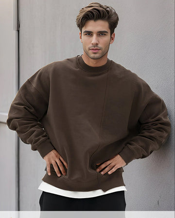 Sudadera con cuello redondo y patchwork de felpa francesa esencial para todas las estaciones