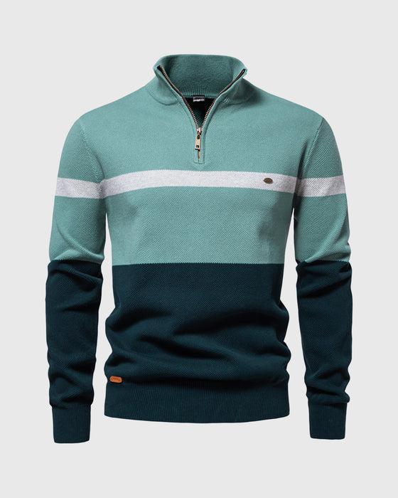 Color-Block Quarter-Zip Sweater New - Ahaselected