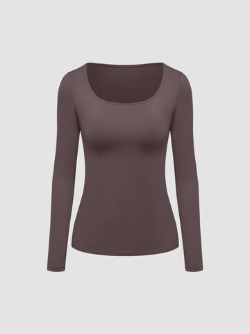 T-shirt à manches longues doux et lissant avec encolure dégagée