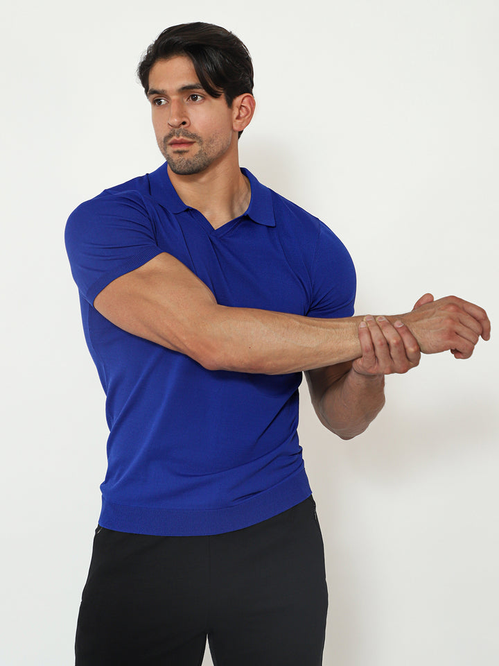 Polo en maille à col ouvert bleu royal