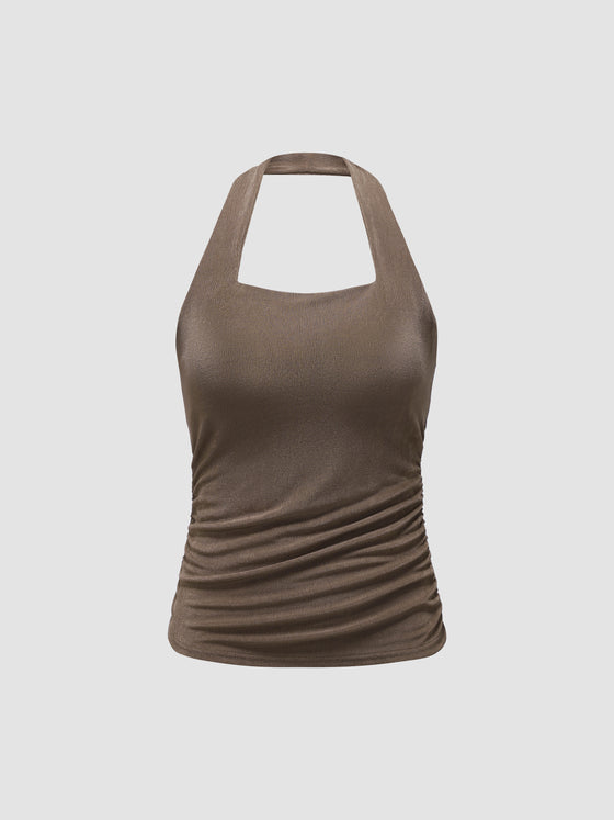 Asymmetrical Drawstring Knit Tank Top - Ahaselected