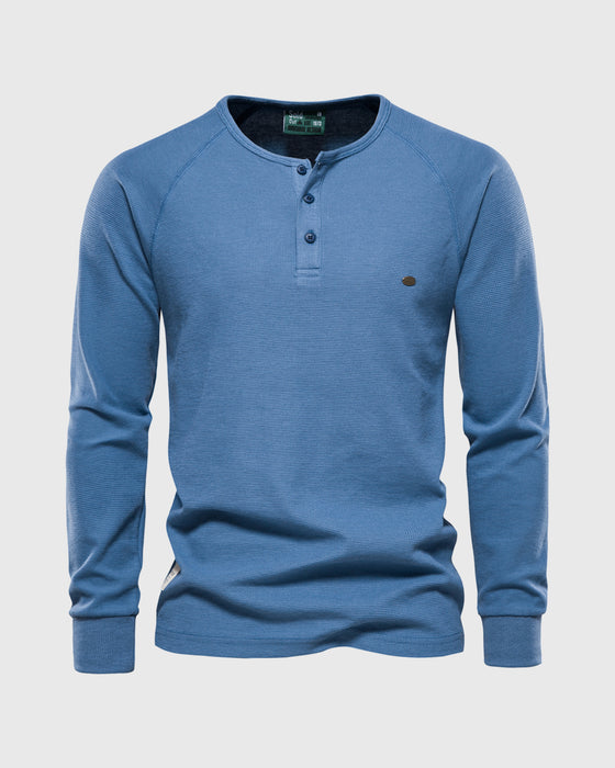 Waffle Henley Long Sleeve T-Shirt New - Ahaselected