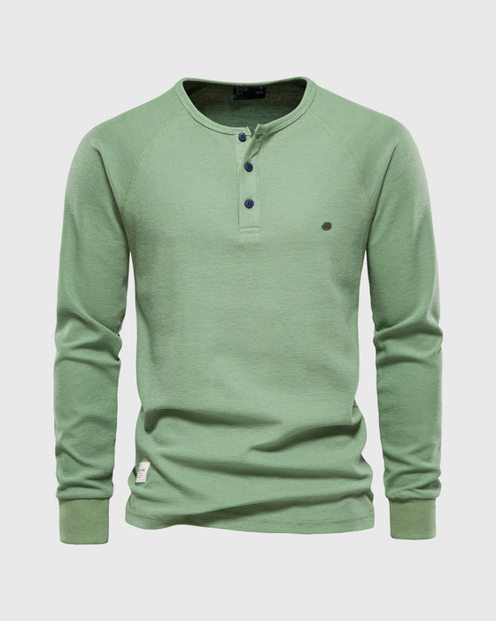 Waffle Henley Long Sleeve T-Shirt New - Ahaselected