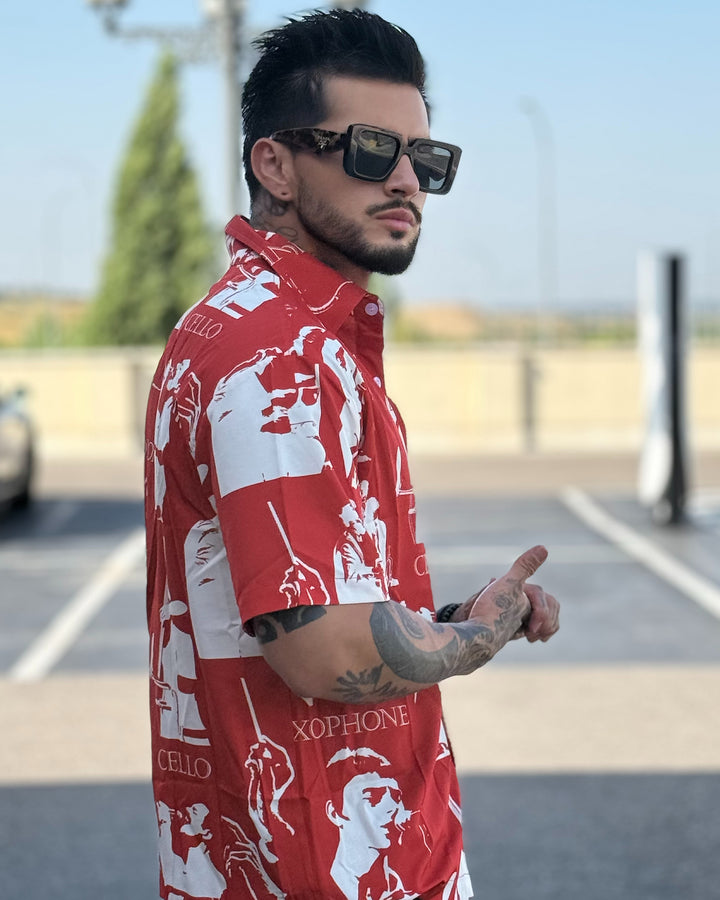 Camicia a maniche corte con stampa festiva