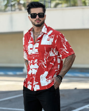 Camicia a maniche corte con stampa festiva